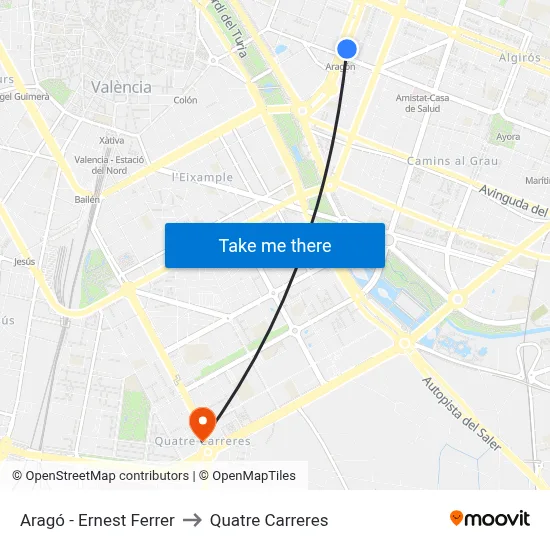 Aragó - Ernest Ferrer to Quatre Carreres map