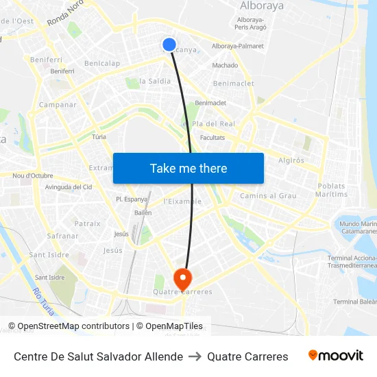 Centre De Salut Salvador Allende to Quatre Carreres map