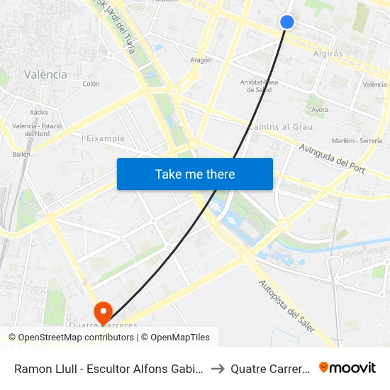 Ramon Llull - Escultor Alfons Gabino to Quatre Carreres map