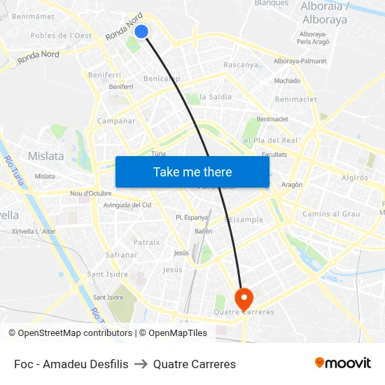 Foc - Amadeu Desfilis to Quatre Carreres map