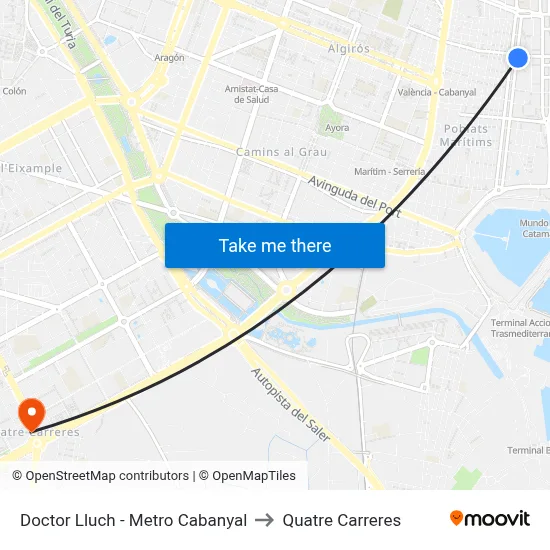 Doctor Lluch - Metro Cabanyal to Quatre Carreres map