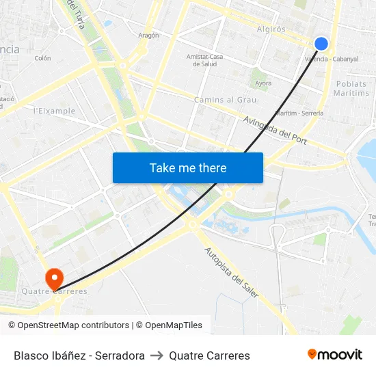 Blasco Ibáñez - Serradora to Quatre Carreres map