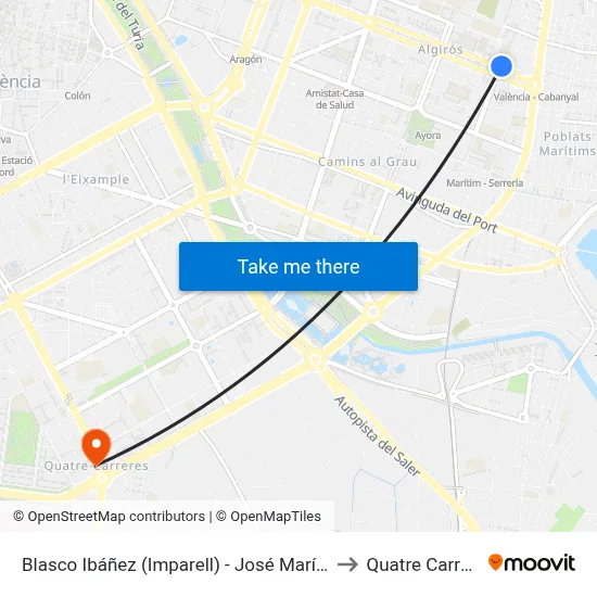 Blasco Ibáñez (Imparell) - José María Haro to Quatre Carreres map