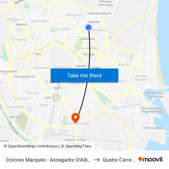 Dolores Marqués - Assagador D'Alboraia to Quatre Carreres map