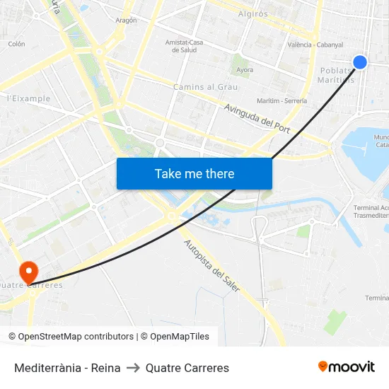 Mediterrània - Reina to Quatre Carreres map