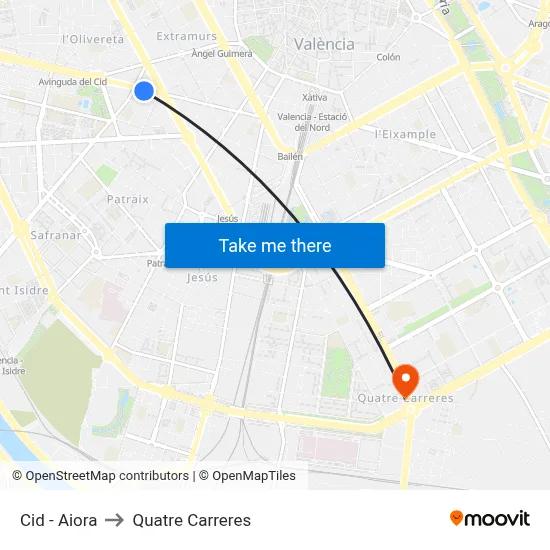 Cid - Aiora to Quatre Carreres map