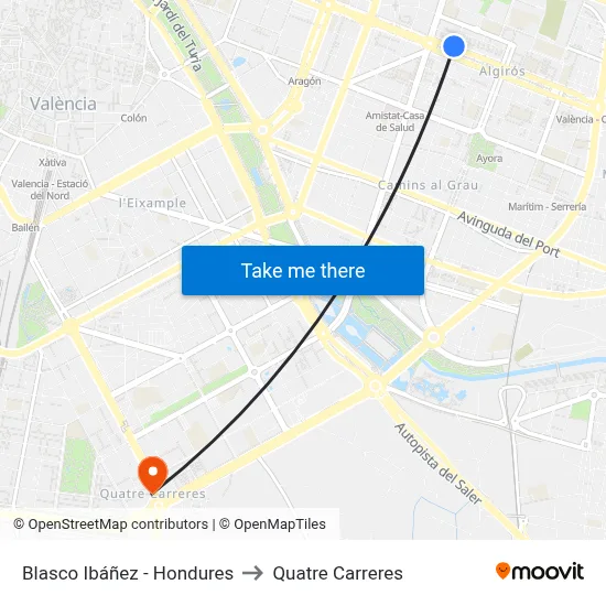 Blasco Ibáñez - Hondures to Quatre Carreres map