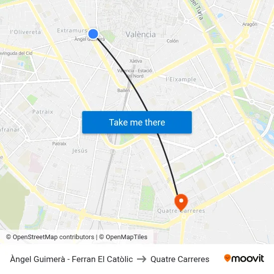 Àngel Guimerà - Ferran El Catòlic to Quatre Carreres map