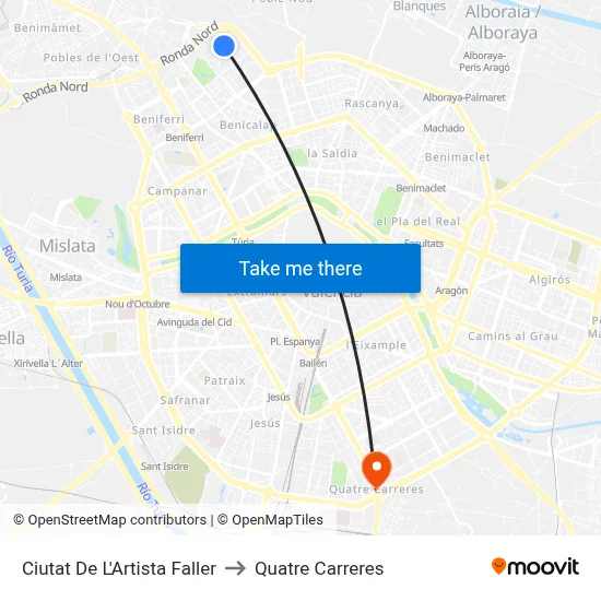 Ciutat De L'Artista Faller to Quatre Carreres map