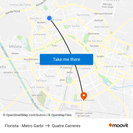 Florista - Metro Garbí to Quatre Carreres map