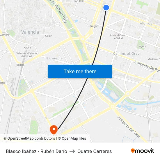Blasco Ibáñez - Rubén Darío to Quatre Carreres map