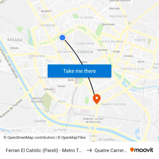 Ferran El Catòlic (Parell) - Metro Túria to Quatre Carreres map