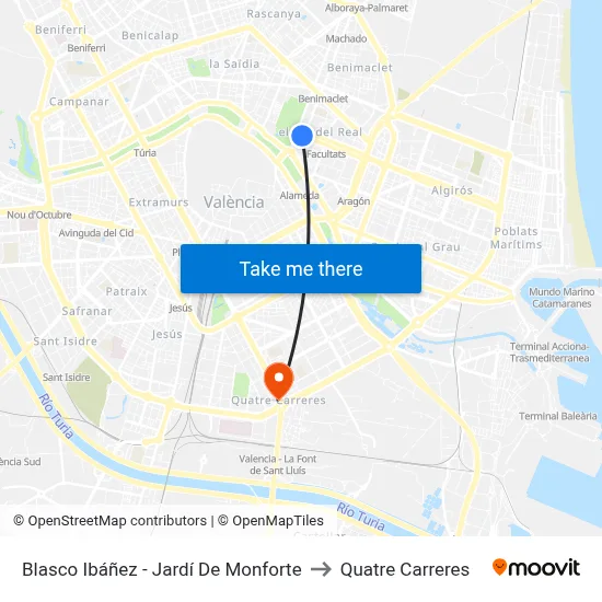 Blasco Ibáñez - Jardí De Monforte to Quatre Carreres map