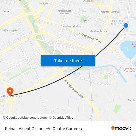 Reina - Vicent Gallart to Quatre Carreres map