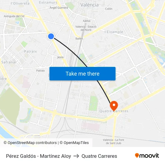 Pérez Galdós - Martínez Aloy to Quatre Carreres map