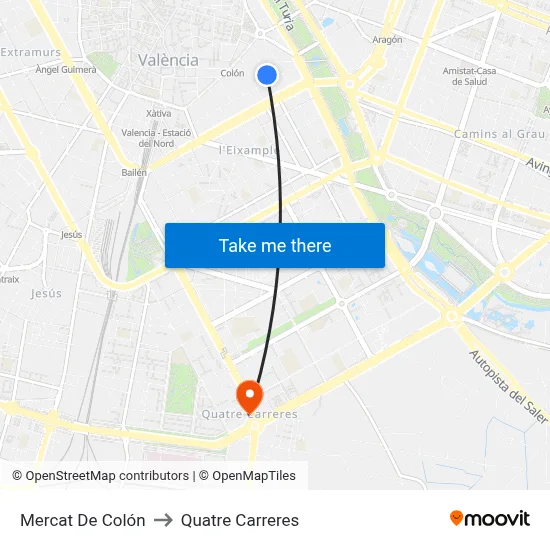 Mercat De Colón to Quatre Carreres map