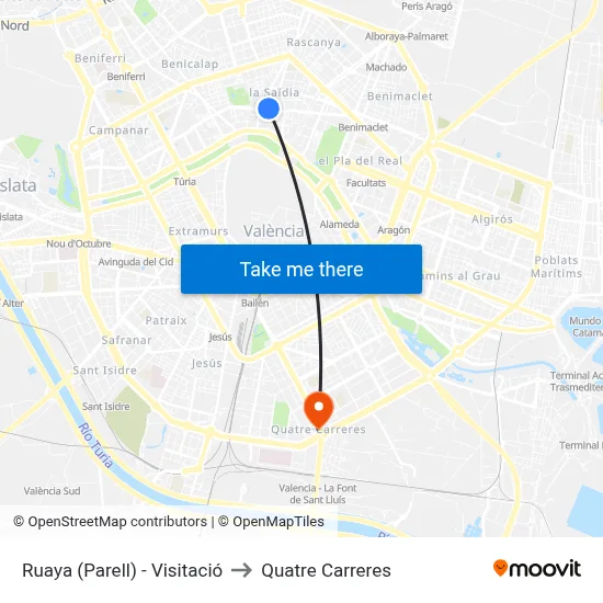 Ruaya (Parell) - Visitació to Quatre Carreres map