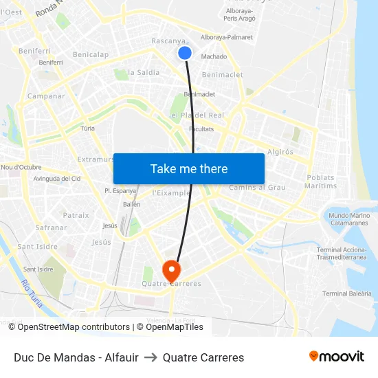 Duc De Mandas - Alfauir to Quatre Carreres map