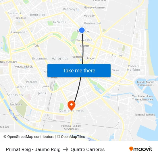 Primat Reig - Jaume Roig to Quatre Carreres map