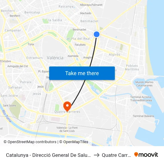 Catalunya - Direcció General De Salut Pública to Quatre Carreres map