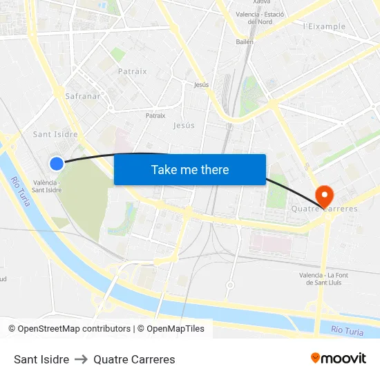 Sant Isidre to Quatre Carreres map