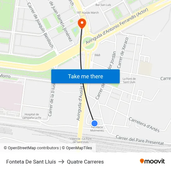 Fonteta De Sant Lluís to Quatre Carreres map