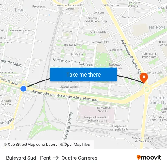 Bulevard Sud - Pont to Quatre Carreres map