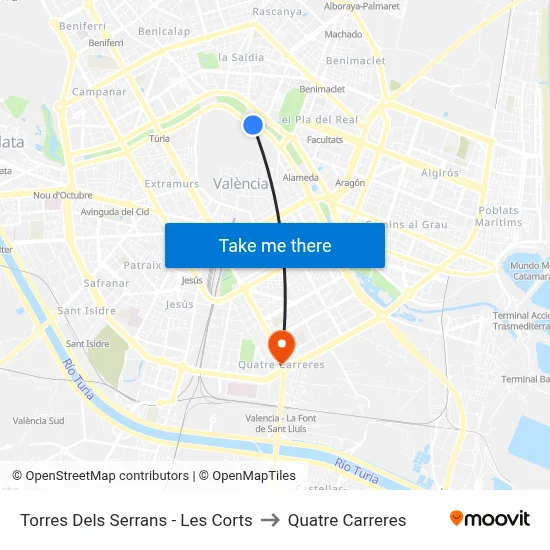 Torres Dels Serrans - Les Corts to Quatre Carreres map