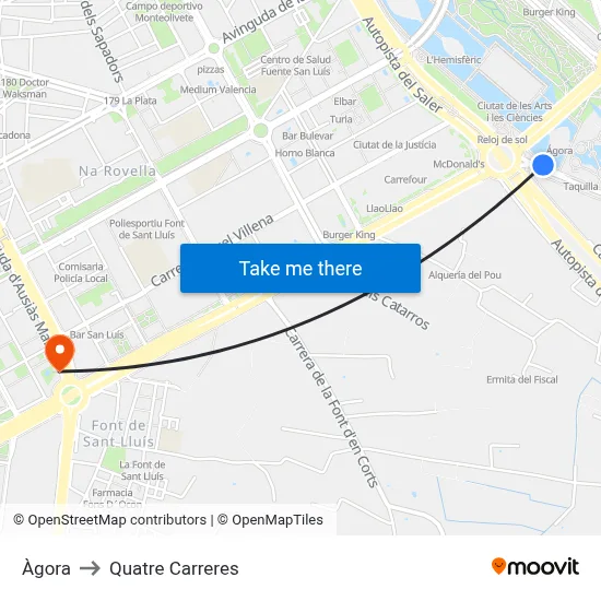 Àgora to Quatre Carreres map