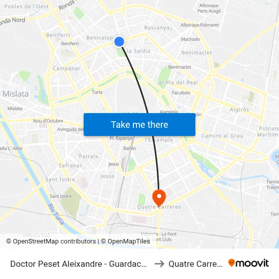 Doctor Peset Aleixandre - Guardacostes to Quatre Carreres map
