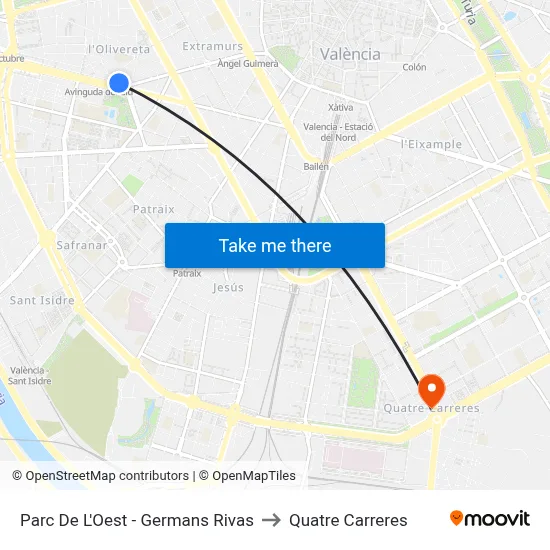 Parc De L'Oest - Germans Rivas to Quatre Carreres map
