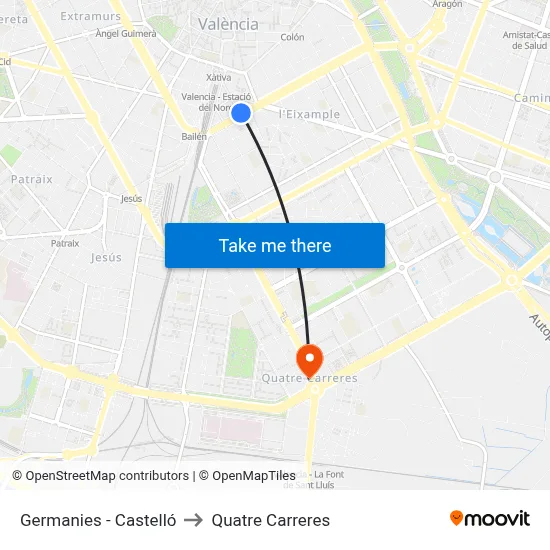 Germanies - Castelló to Quatre Carreres map