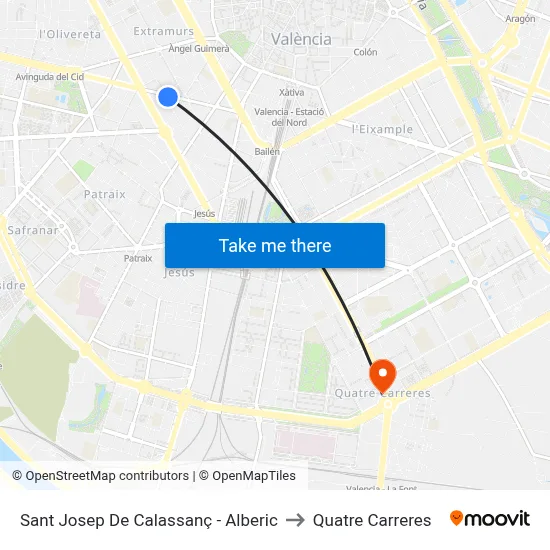 Sant Josep De Calassanç - Alberic to Quatre Carreres map