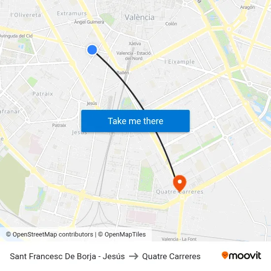 Sant Francesc De Borja - Jesús to Quatre Carreres map