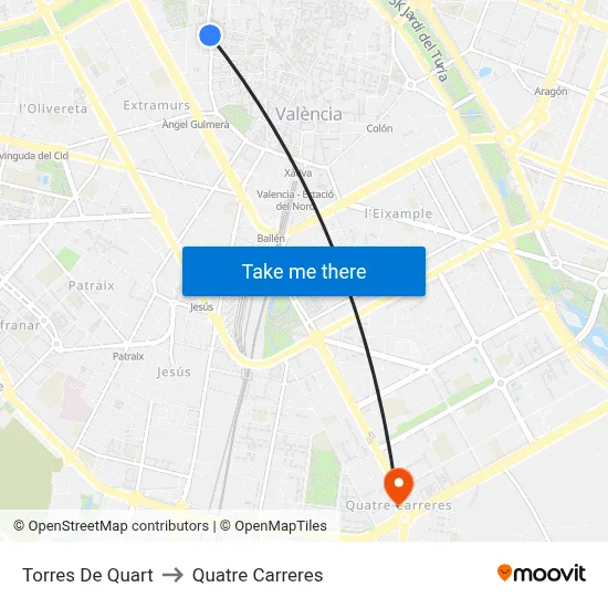 Torres De Quart to Quatre Carreres map
