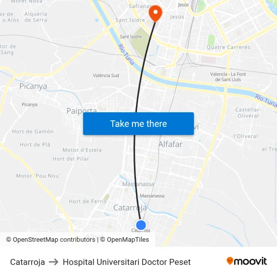 Catarroja to Hospital Universitari Doctor Peset map