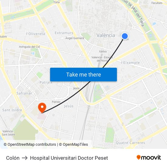 Colón to Hospital Universitari Doctor Peset map