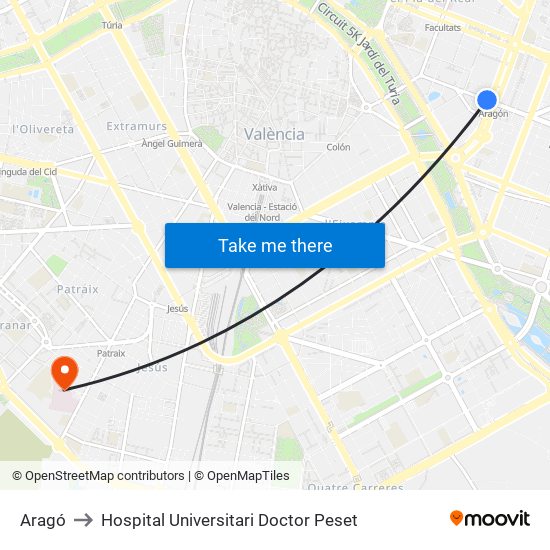 Aragó to Hospital Universitari Doctor Peset map