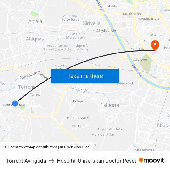 Torrent Avinguda to Hospital Universitari Doctor Peset map