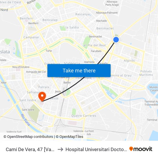 Camí De Vera, 47 [València] to Hospital Universitari Doctor Peset map