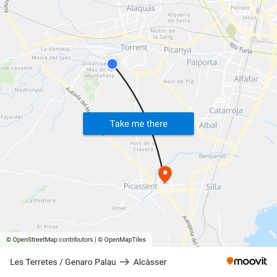 Les Terretes / Genaro Palau to Alcàsser map
