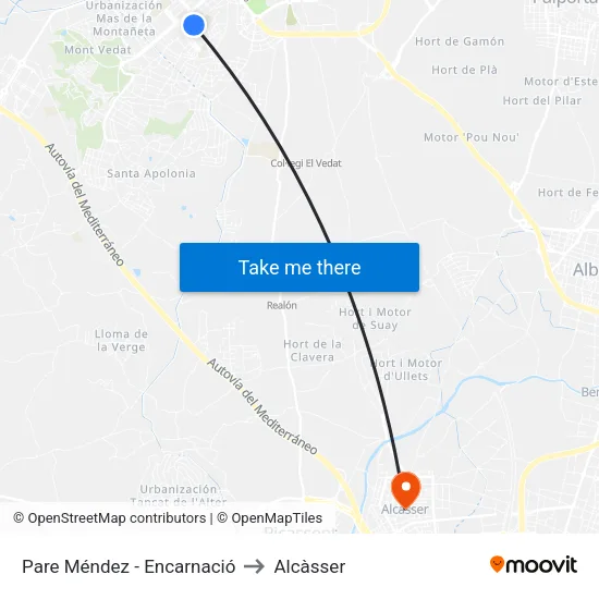 Pare Méndez - Encarnació to Alcàsser map