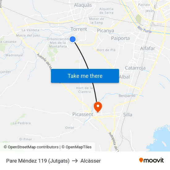 Pare Méndez 119 (Jutgats) to Alcàsser map