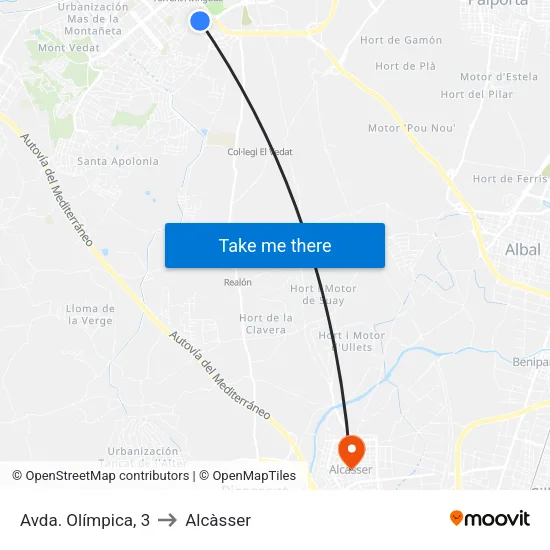Olímpica to Alcàsser map