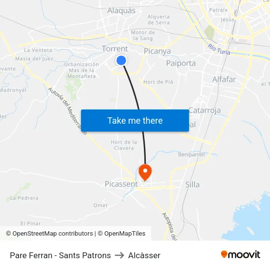 Pare Ferran - Sants Patrons to Alcàsser map