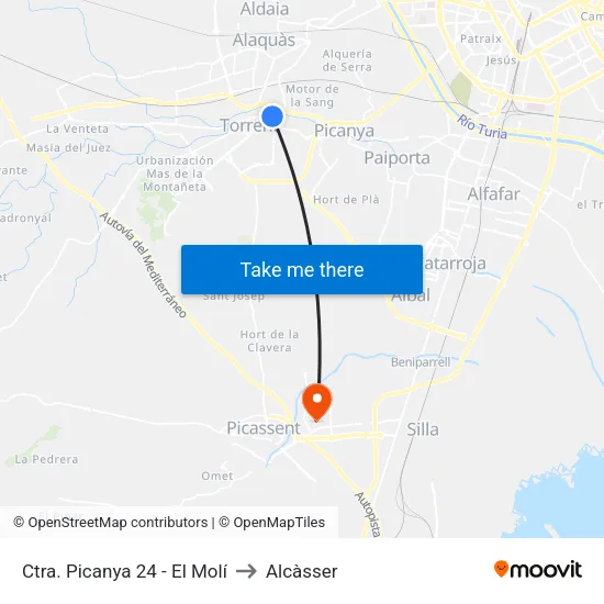 Torrent. Ctra. Picanya 24 (El Molí) to Alcàsser map