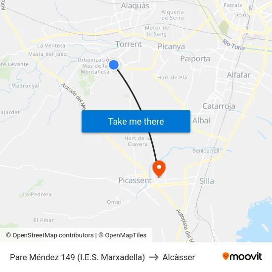 Pare Méndez 149 (I.E.S. Marxadella) to Alcàsser map