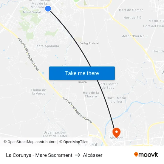 La Corunya - Mare Sacrament to Alcàsser map