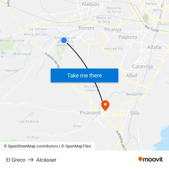 El Greco to Alcàsser map