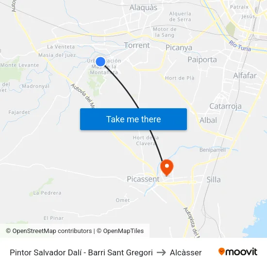 Pintor Salvador Dalí - Barri Sant Gregori to Alcàsser map